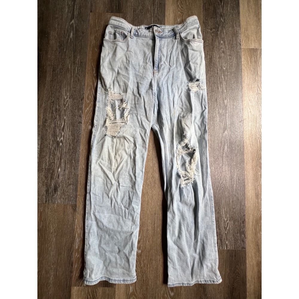 Hollister Dad Jeans Womens 13L Light‎ Wash Distressed Ultra High-Rise Stretch